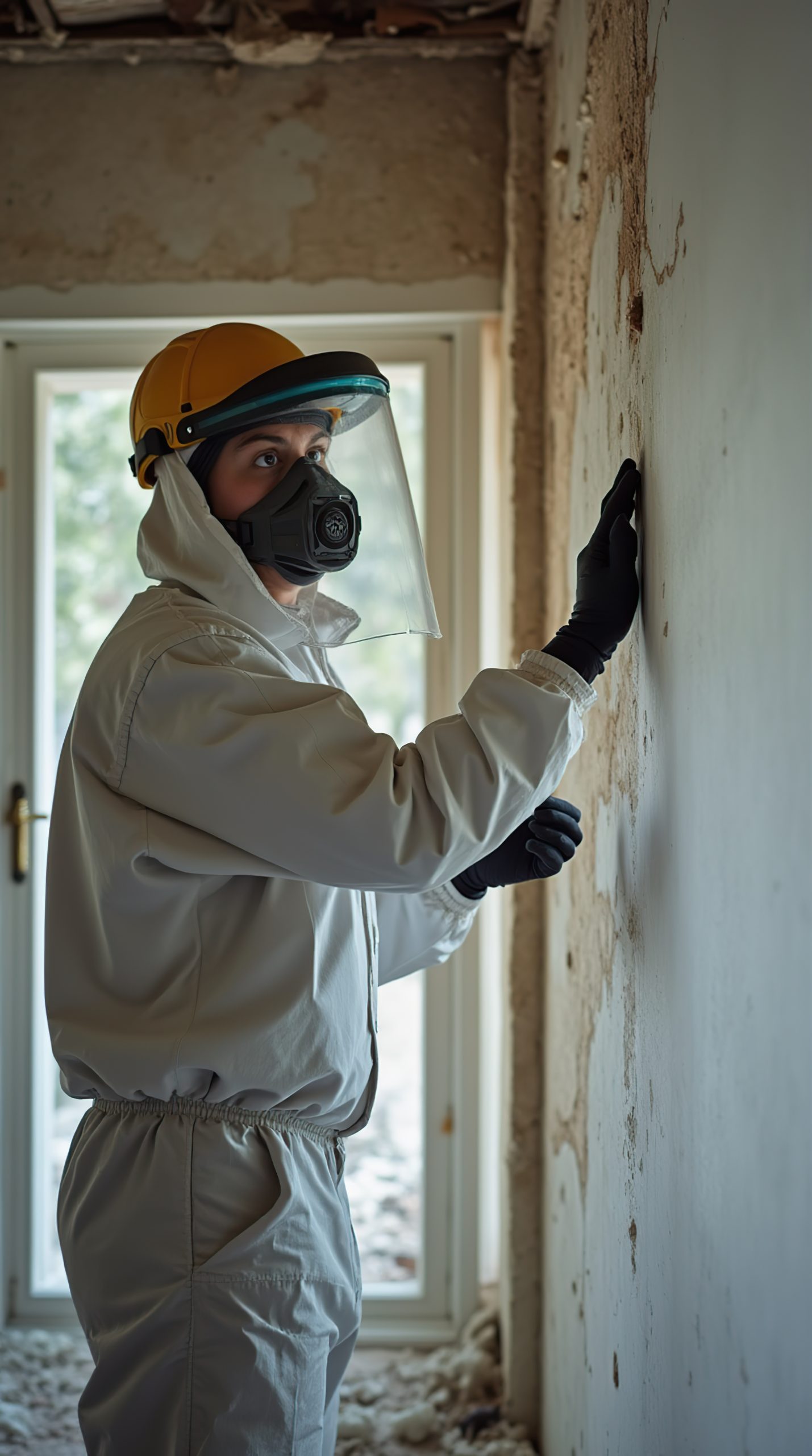 Asbestos Removal Specialist in Protective Gear Handling Hazardous Materials